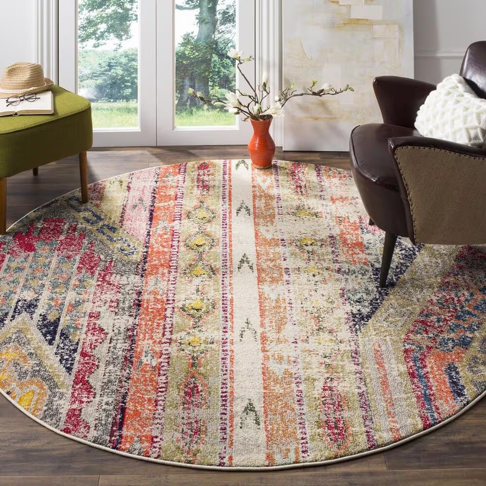 Safavieh Monaco MNC222G-5R 5' Round Light Grey/Multi Area Rug