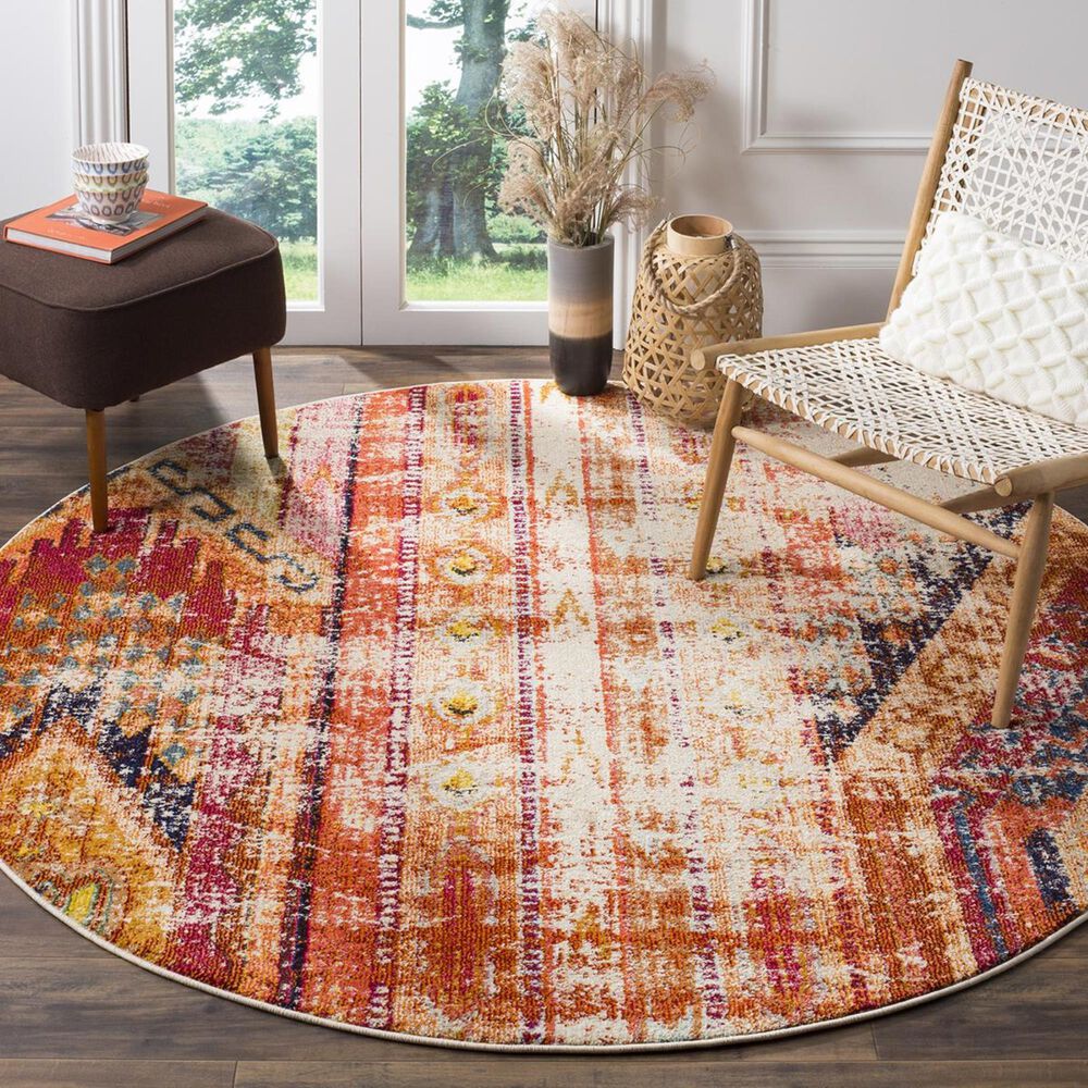 Safavieh Monaco MNC222H-5R 5' Round Orange/Multi Area Rug