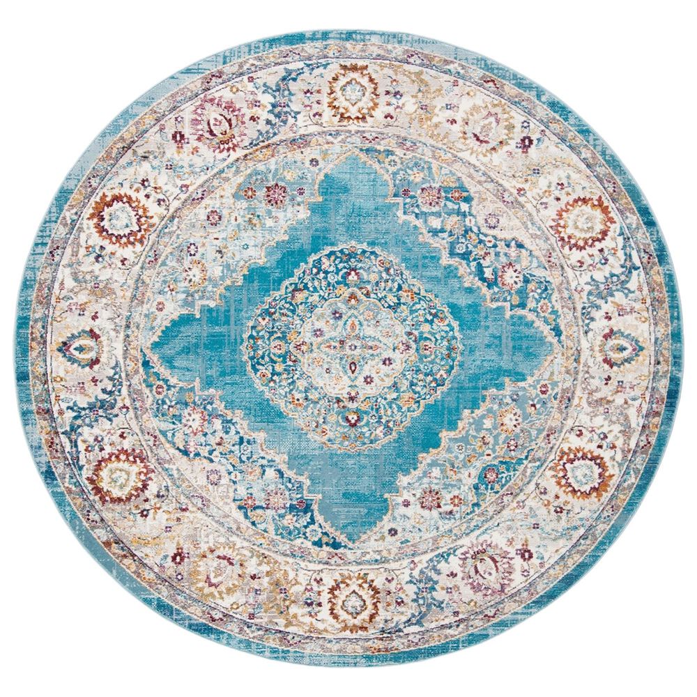 Safavieh Aria ARA116M 6'6" Round Blue and Ivory Area Rug