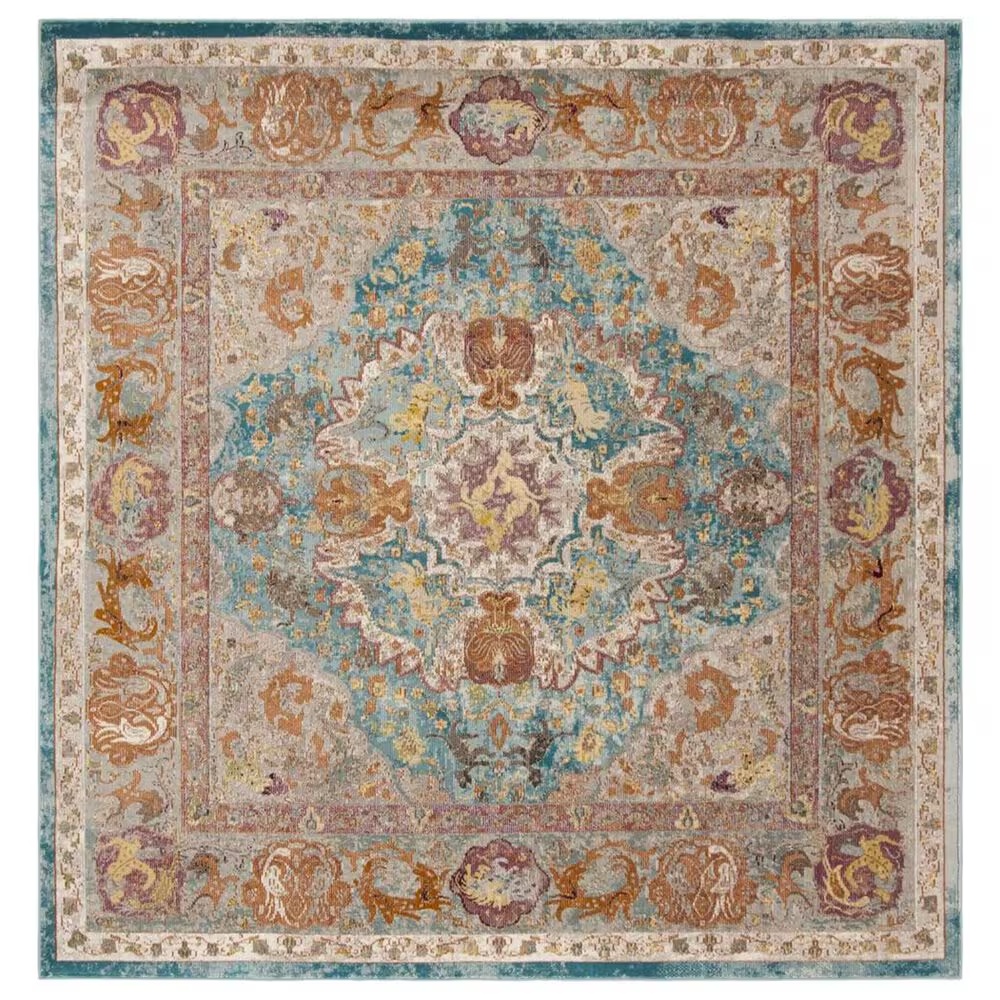 Safavieh Aria 6'6" Square Blue and Orange Area Rug