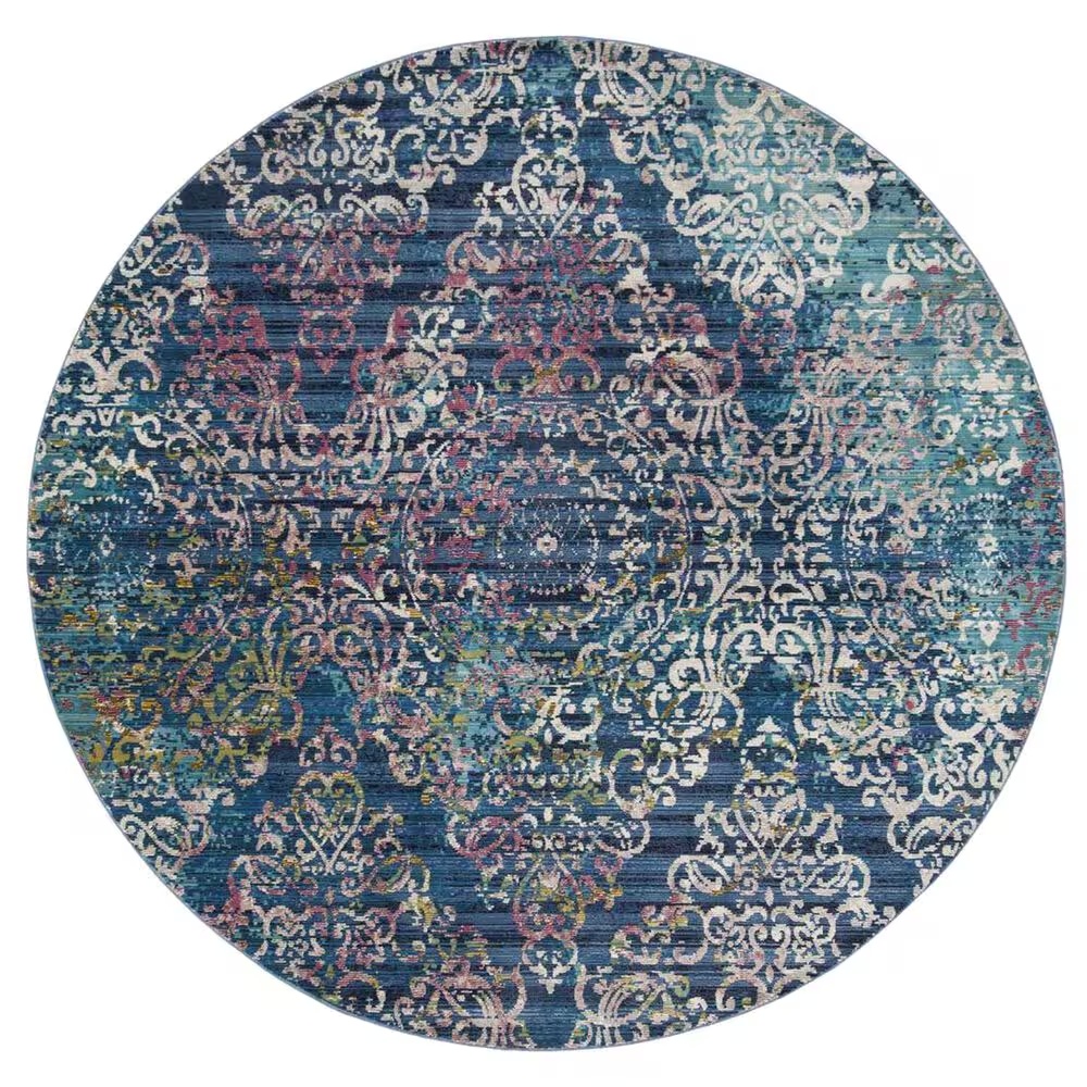 Safavieh Aria Damask 6'6" Round Blue and Multicolor Area Rug