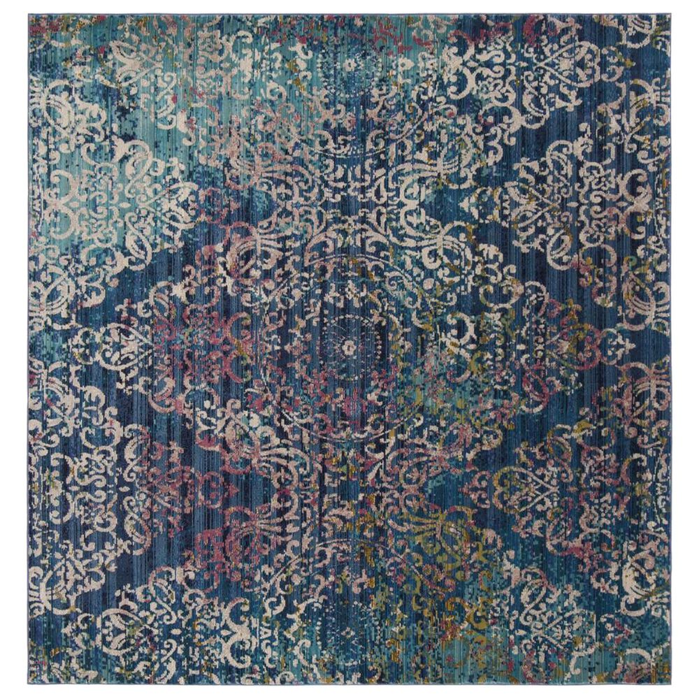 Safavieh Aria Damask 6'6" Square Blue and Multicolor Area Rug