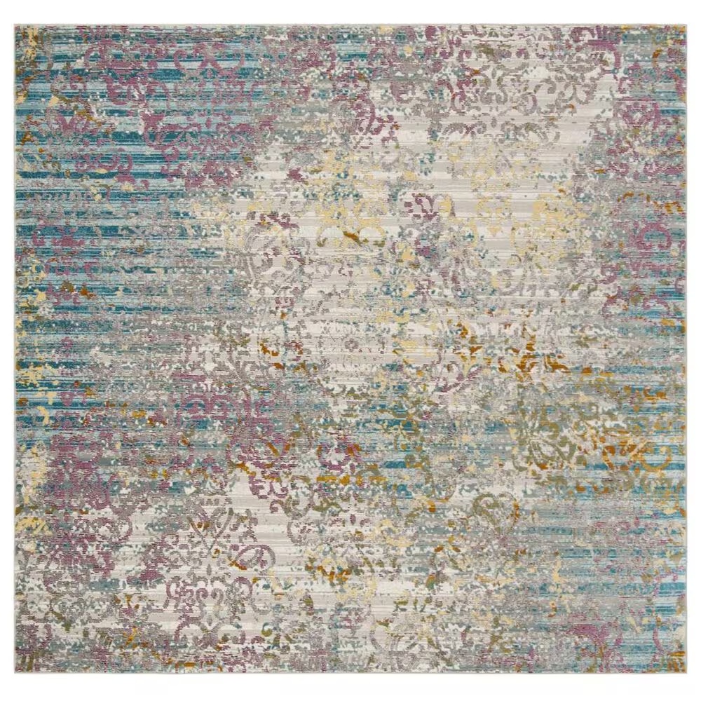 Safavieh Aria Damask 6'6" Square Cream and Multicolor Area Rug
