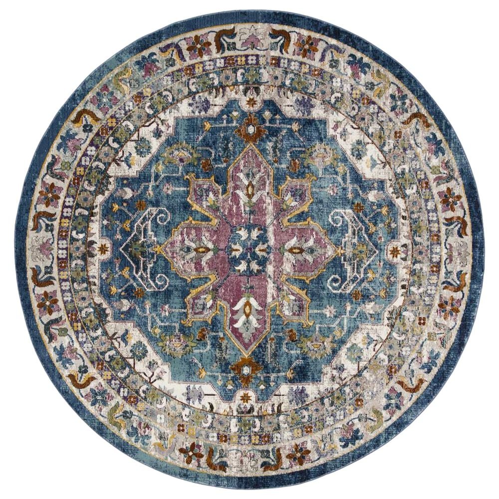 Safavieh Aria ARA160B 6'6" Round Blue and Creme Area Rug