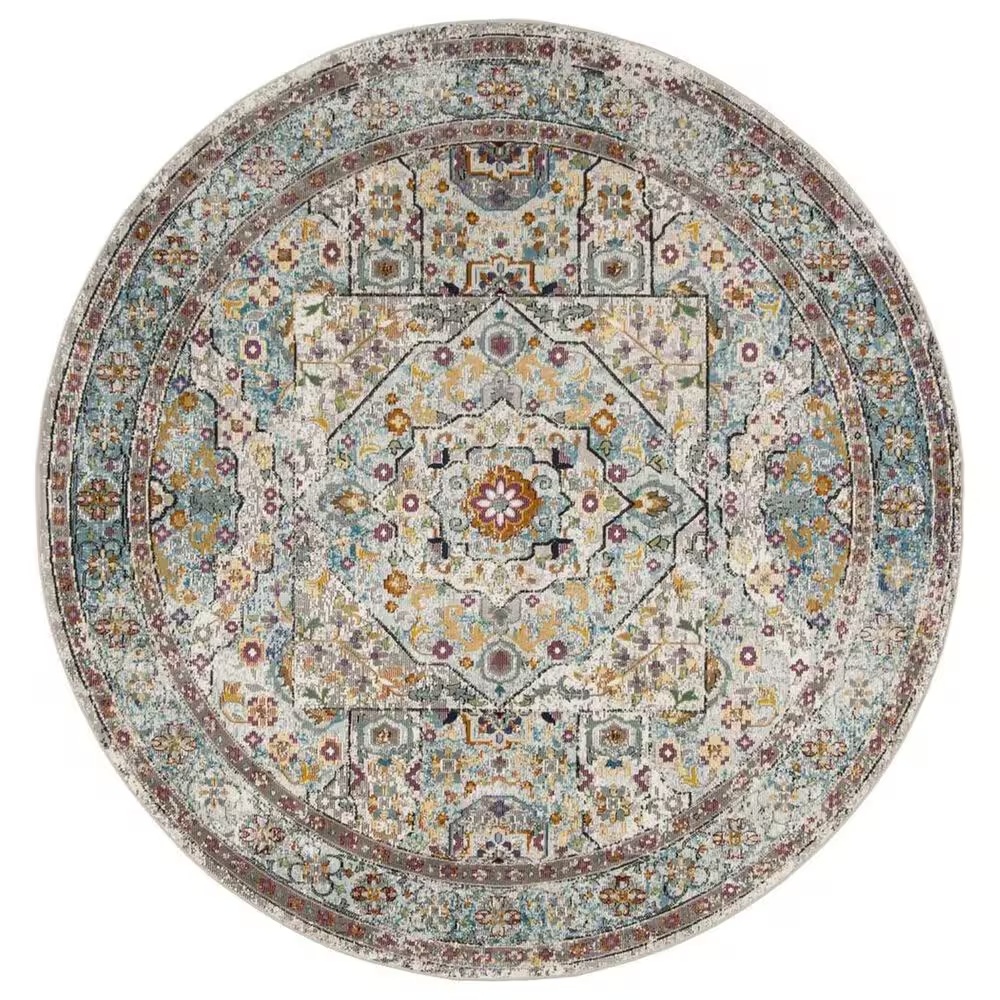 Safavieh Aria ARA199C 6'6" Round Cream and Blue Area Rug