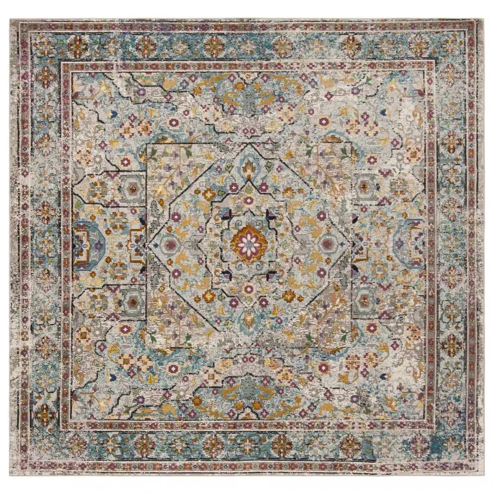 Safavieh Aria ARA199C 6'6" Square Cream and Blue Area Rug