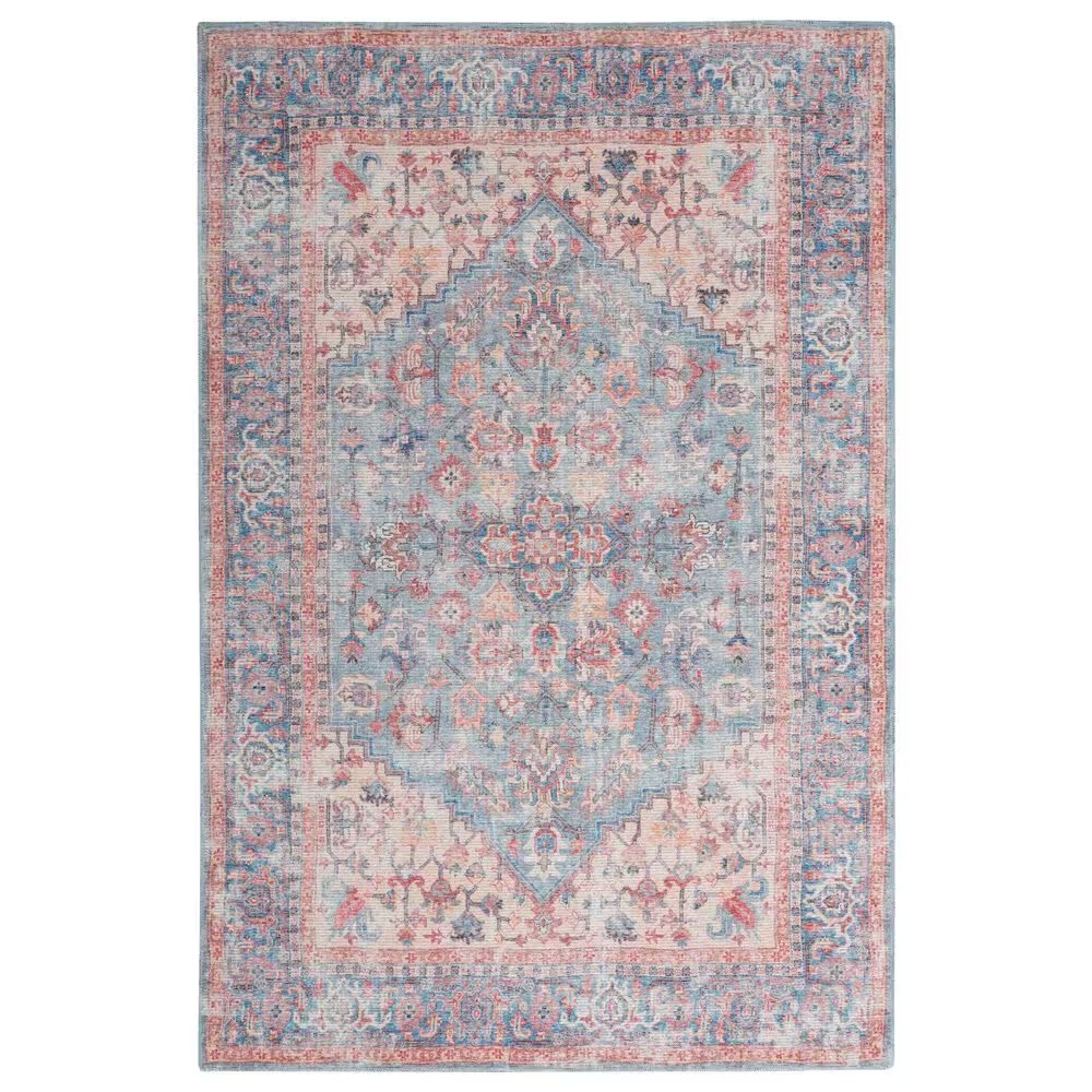57 Grand by Nicole Curtis Series 1 2' x 6' Blue, Ivory and Red Runner