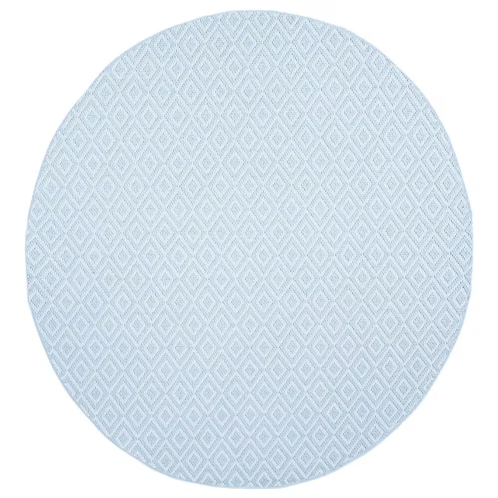 Safavieh Bermuda Geometric 6'7" Round Light Blue and Cream Indoor/Outdoor Area Performance Rug