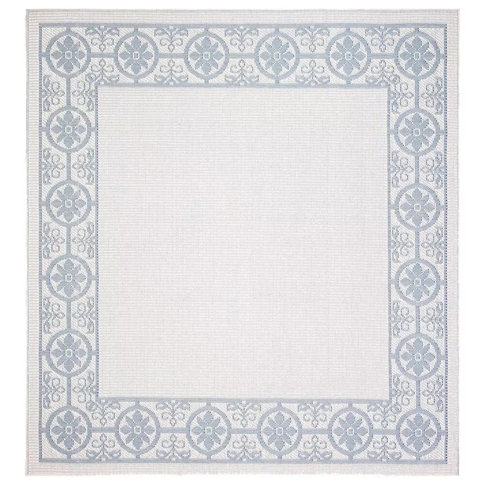 Safavieh Bermuda Floral 6'7" Square Ivory and Light Blue Indoor/Outdoor Area Performance Rug