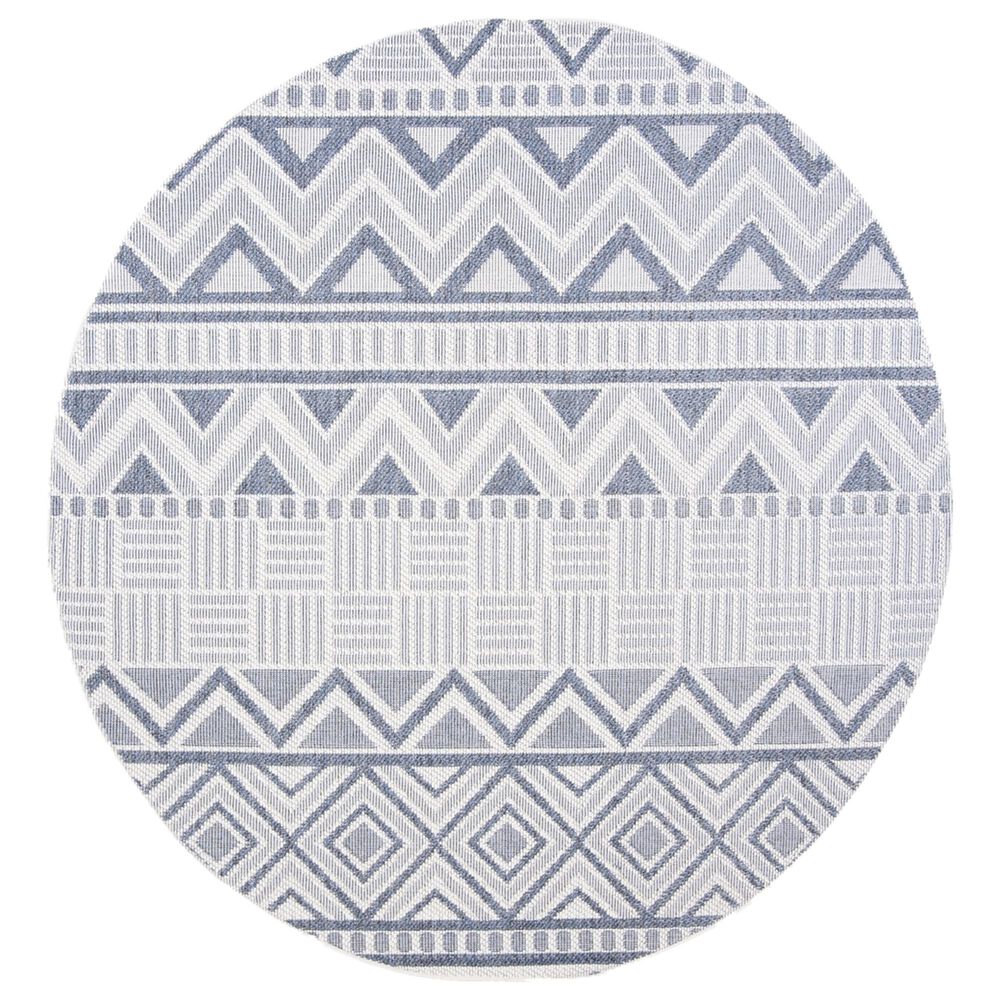 Safavieh Bermuda 5' Round Cream and Navy Indoor/Outdoor Area Performance Rug