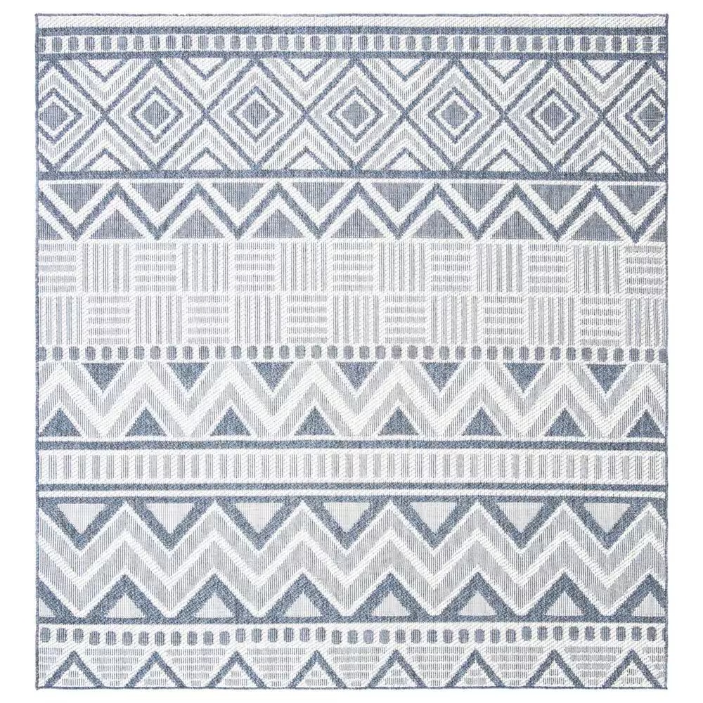 Safavieh Bermuda 5' Square Cream and Navy Indoor/Outdoor Area Performance Rug