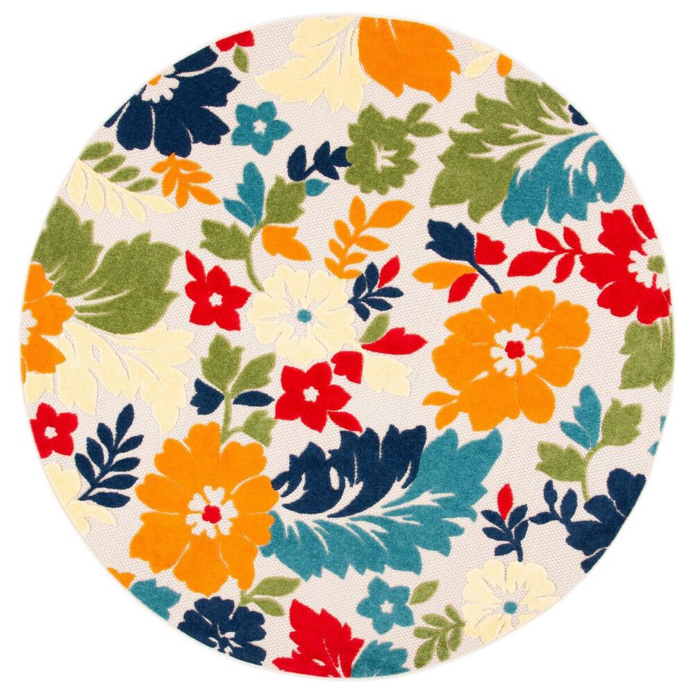 Safavieh Cabana CBN308A 6'7" Round Ivory and Orange Indoor/Outdoor Area Performance Rug
