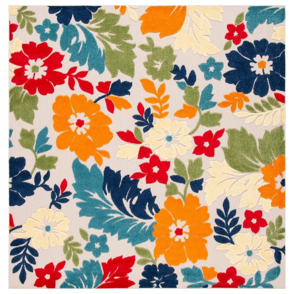 Safavieh Cabana CBN308A 6'7" Square Ivory and Orange Indoor/Outdoor Area Performance Rug