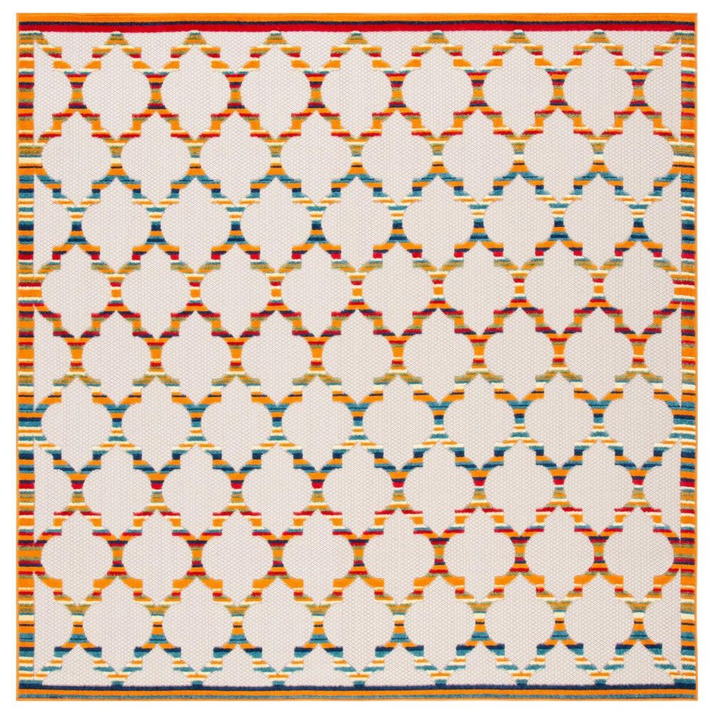 Safavieh Cabana CBN333A 6'7" Square Ivory and Orange Indoor/Outdoor Area Performance Rug
