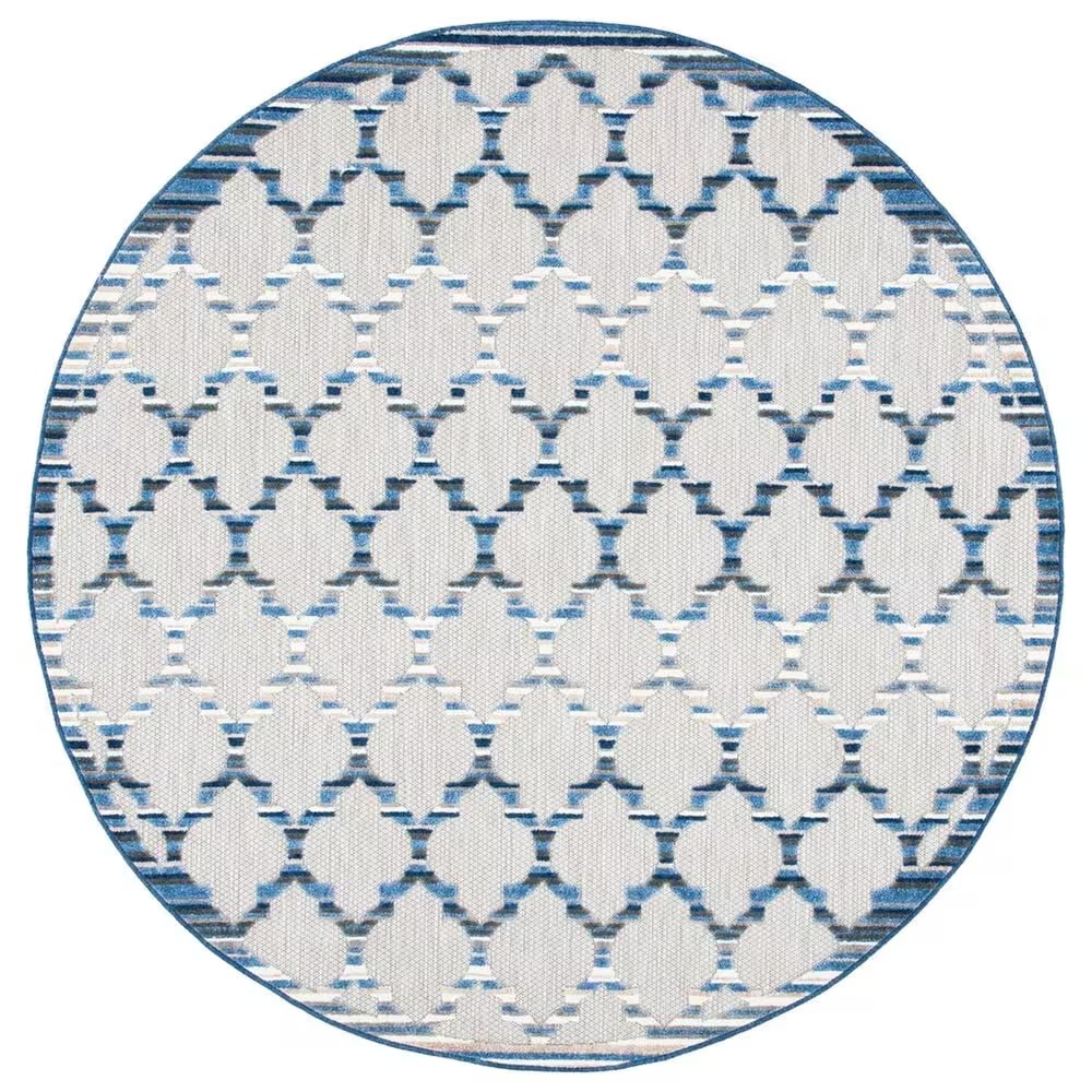 Safavieh Cabana CBN333G 6'7" Round Grey and Blue Indoor/Outdoor Area Performance Rug