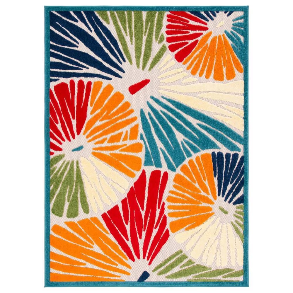Safavieh Cabana CBN356A 4'5" x 6'5" Ivory and Blue Indoor/Outdoor Area Performance Rug