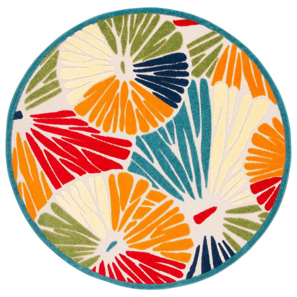 Safavieh Cabana CBN356A 6'7" Round Ivory and Blue Indoor/Outdoor Area Performance Rug