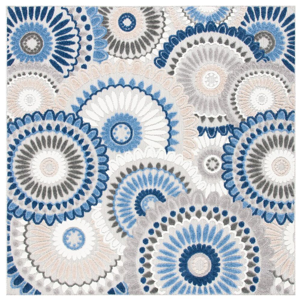 Safavieh Cabana CBN382G 6'7" Square Grey and Blue Indoor/Outdoor Area Performance Rug
