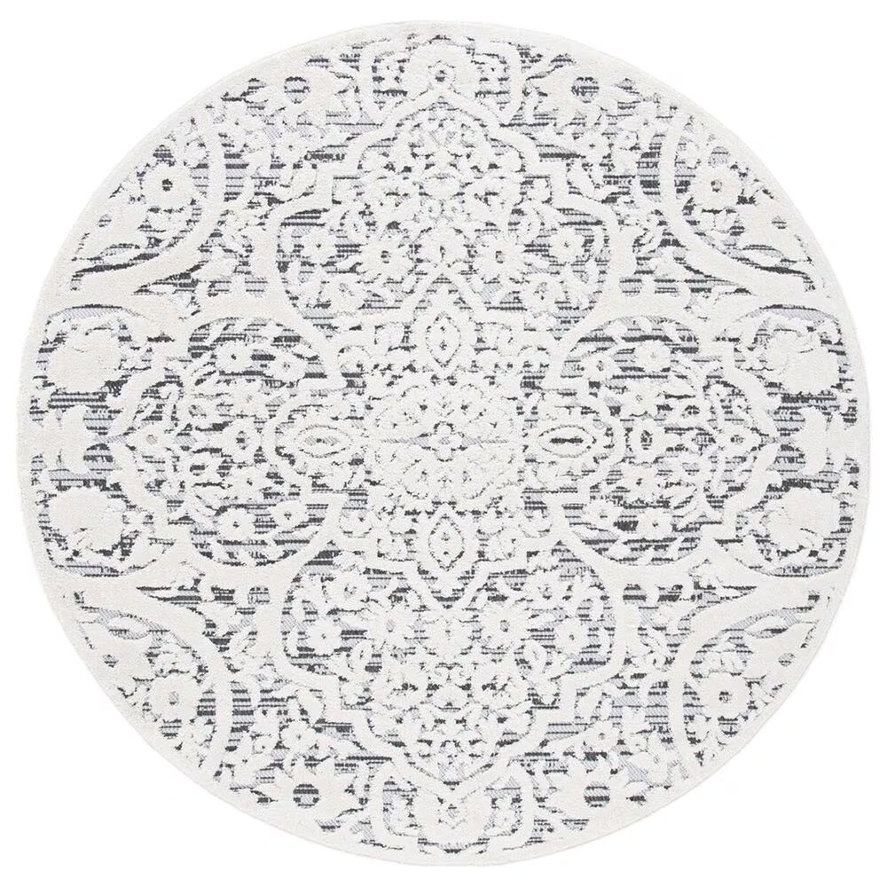 Safavieh Cabana CBN656A 4' Round Ivory and Grey Indoor/Outdoor Area Performance Rug
