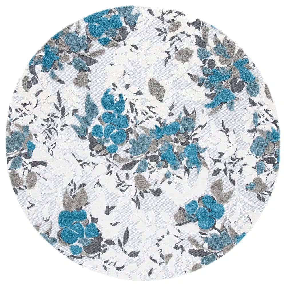 Safavieh Cabana CBN674B 6'7" Round Beige and Blue Indoor/Outdoor Area Performance Rug