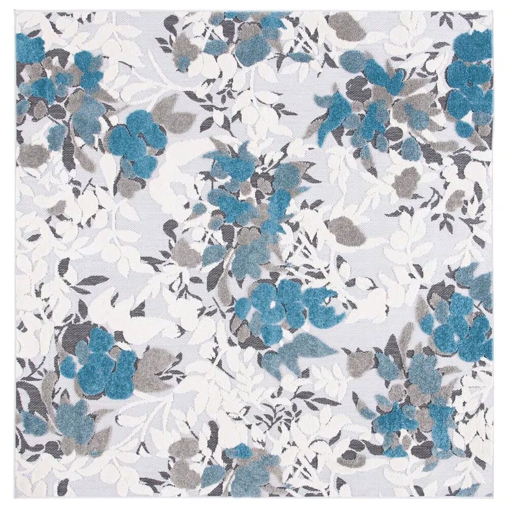 Safavieh Cabana CBN674B 6'7" Square Beige and Blue Indoor/Outdoor Area Performance Rug