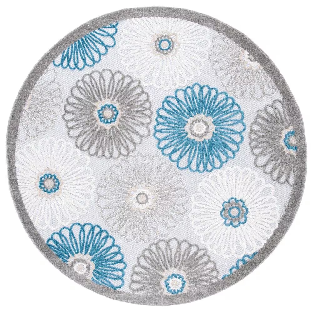 Safavieh Cabana CBN676B 6'7" Round Beige and Blue Indoor/Outdoor Area Performance Rug