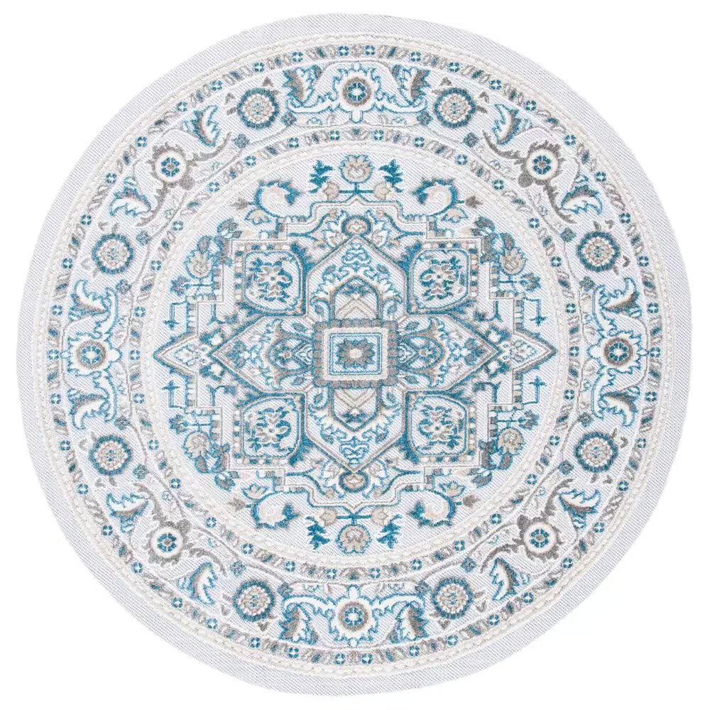 Safavieh Cabana CBN680N 6'7" Round Navy and Grey Indoor/Outdoor Area Performance Rug