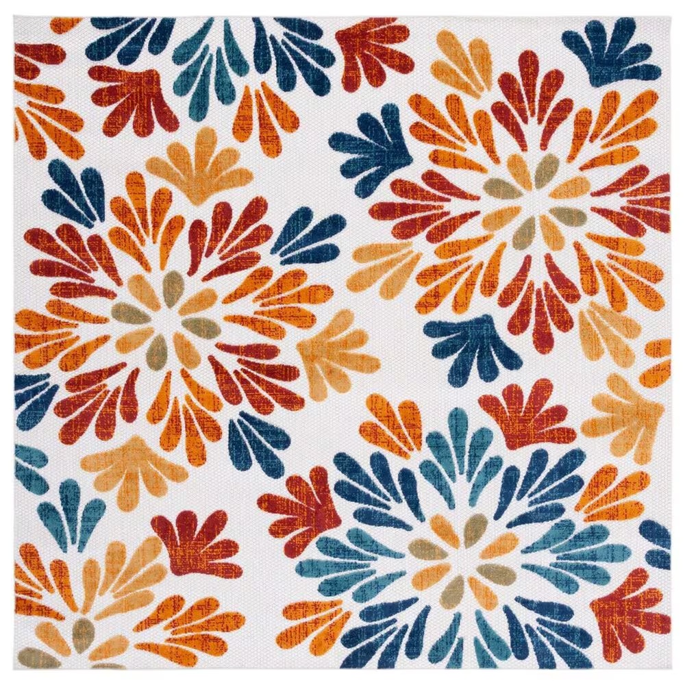 Safavieh Cabana CBN800A 4' Square Creme and Red Indoor/Outdoor Area Performance Rug