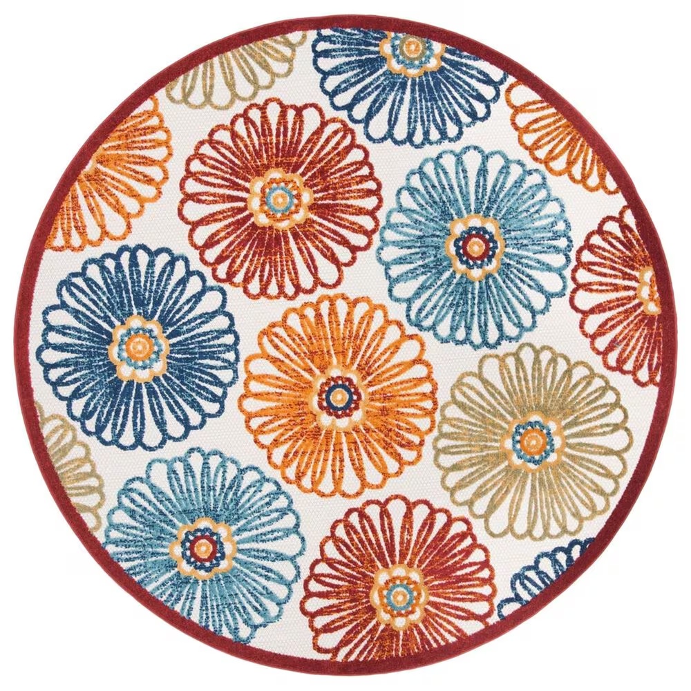 Safavieh Cabana CBN801A 6'7" Round Creme and Red Indoor/Outdoor Area Performance Rug