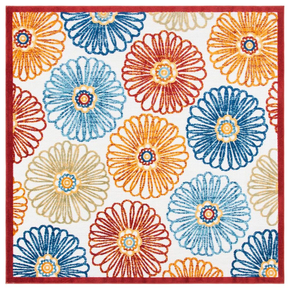Safavieh Cabana CBN801A 6'7" Square Creme and Red Indoor/Outdoor Area Performance Rug