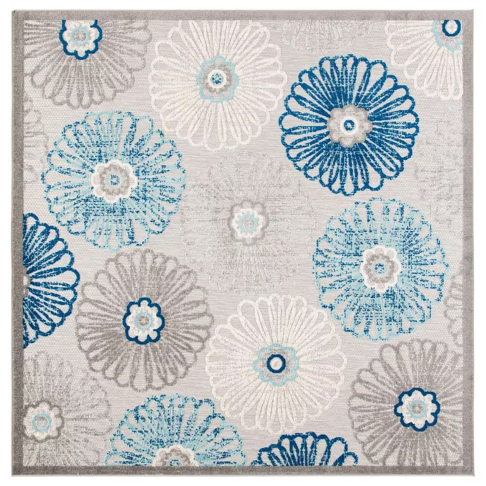 Safavieh Cabana CBN801F 5'3" Square Grey and Blue Indoor/Outdoor Area Performance Rug