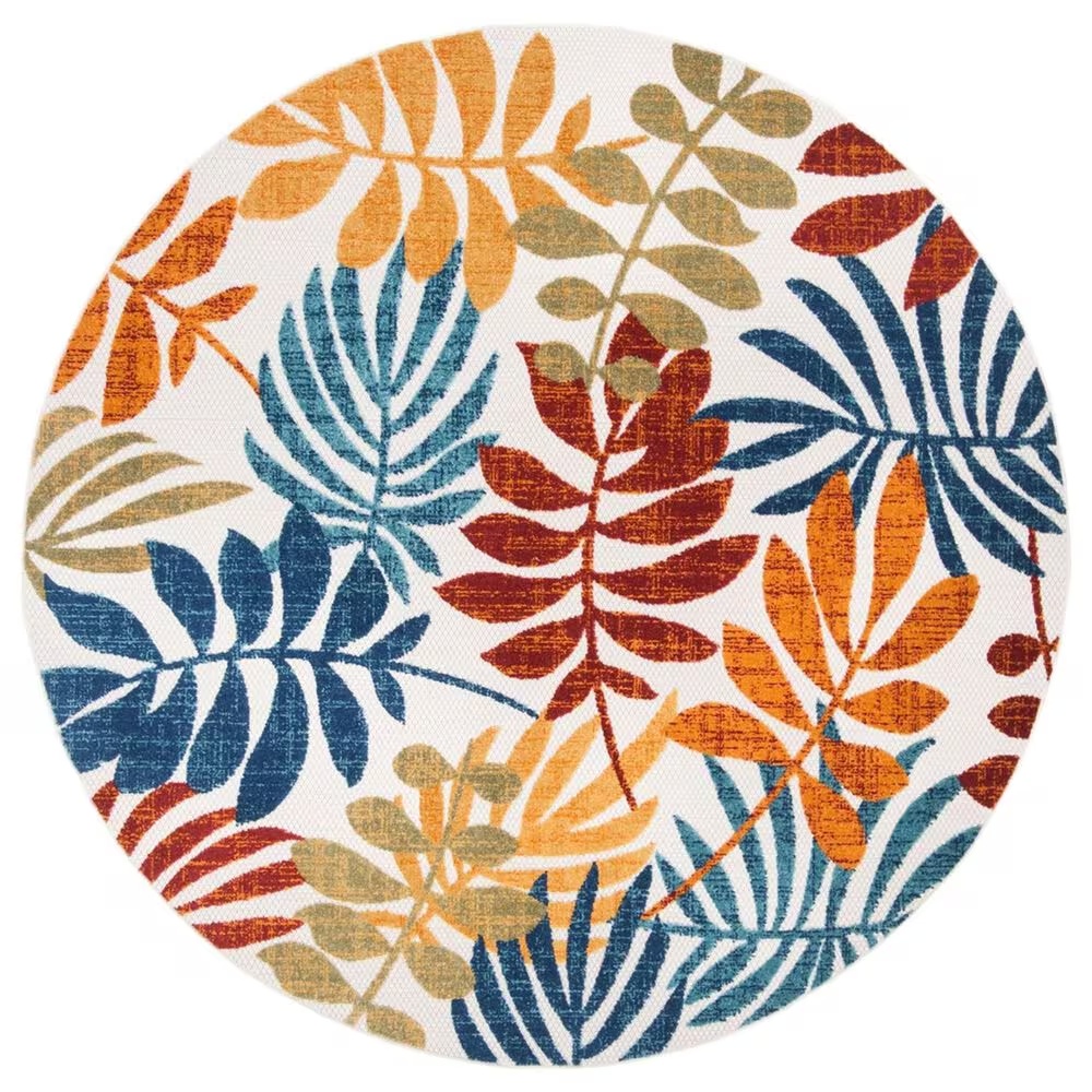 Safavieh Cabana CBN814A 6'7" Round Creme and Red Indoor/Outdoor Area Performance Rug
