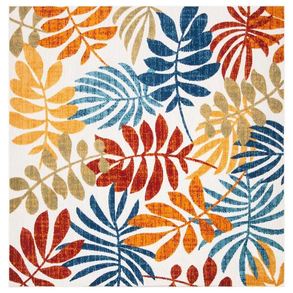 Safavieh Cabana CBN814A 6'7" Square Creme and Red Indoor/Outdoor Area Performance Rug