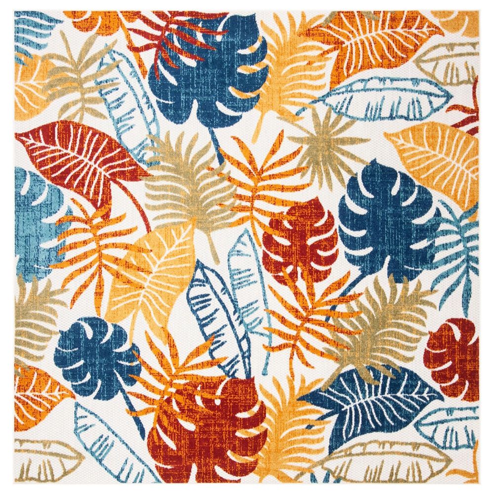 Safavieh Cabana CBN831A 4' Square Creme and Red Indoor/Outdoor Area Performance Rug