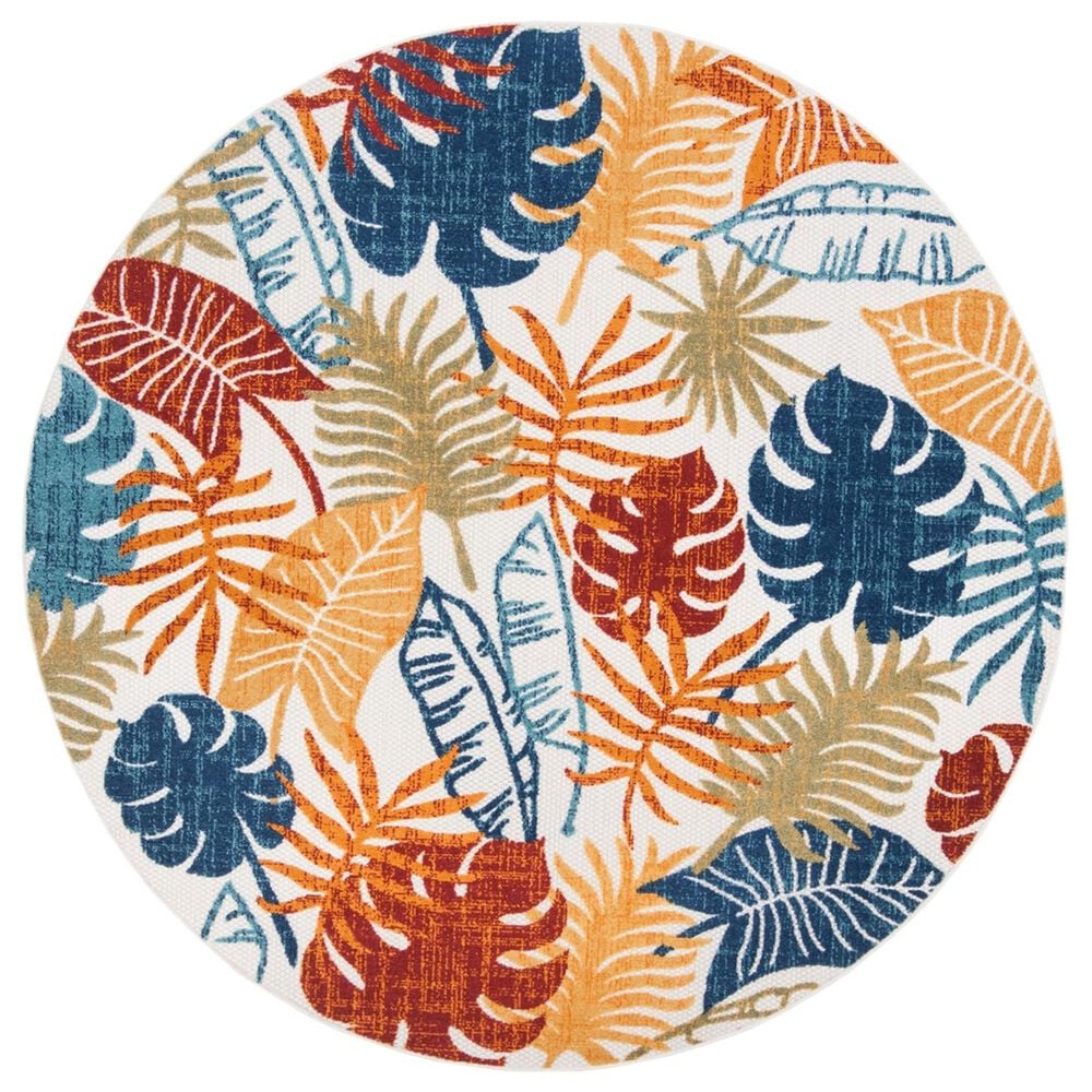 Safavieh Cabana CBN831A 6'7" Round Creme and Red Indoor/Outdoor Area Performance Rug