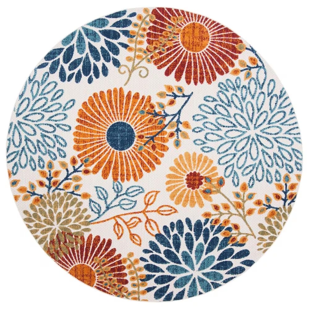 Safavieh Cabana CBN832A 3' Round Creme and Red Indoor/Outdoor Area Performance Rug