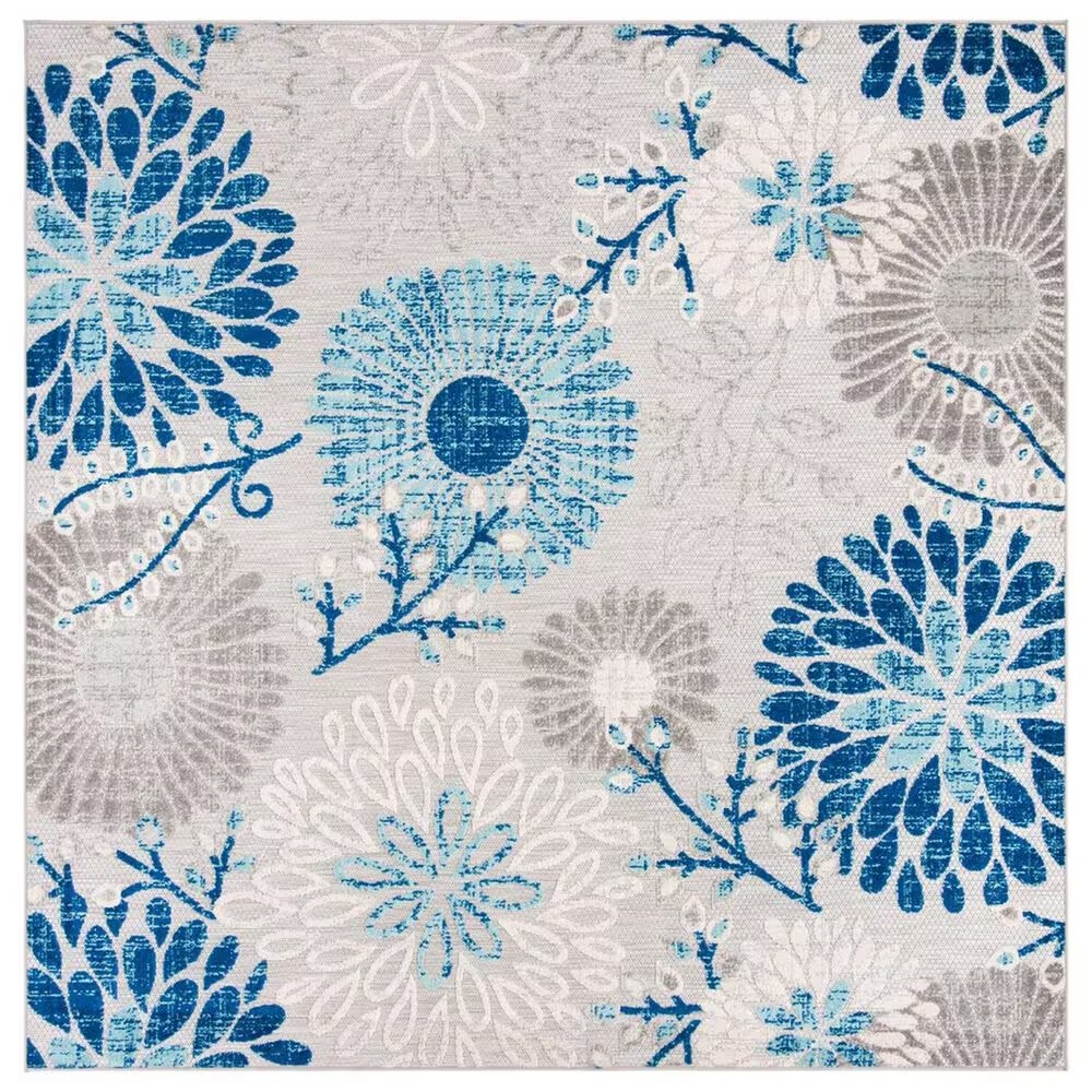 Safavieh Cabana 5'3" Square Gray and Navy Indoor/Outdoor Area Rug