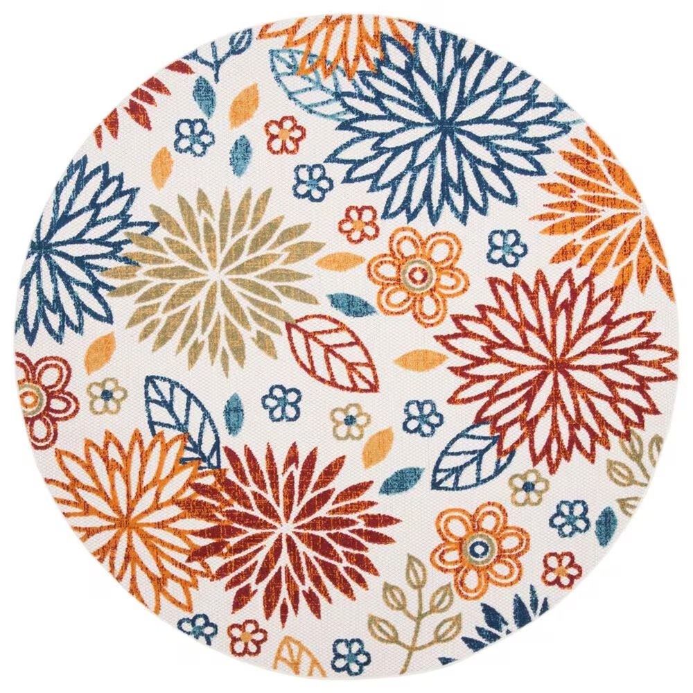 Safavieh Cabana CBN833A 5'3" Round Creme and Red Indoor/Outdoor Area Performance Rug