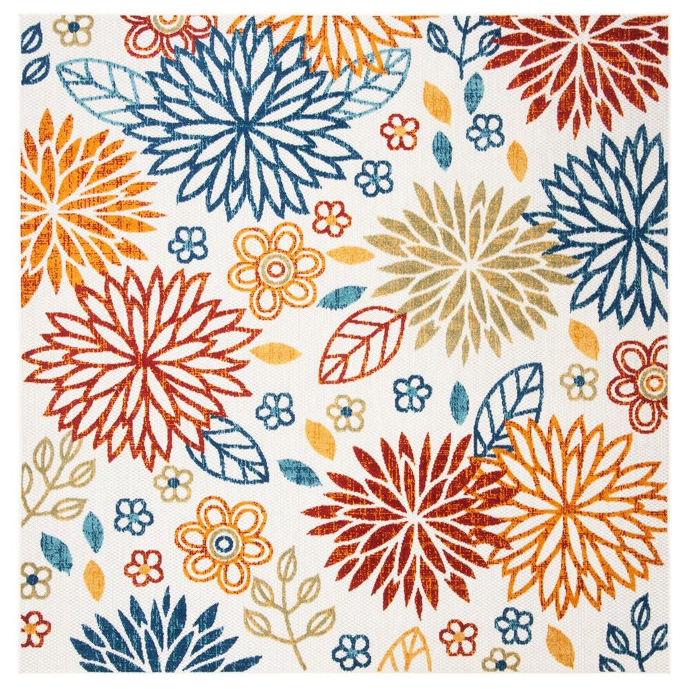 Safavieh Cabana CBN833A 8' Square Creme and Red Indoor/Outdoor Area Performance Rug