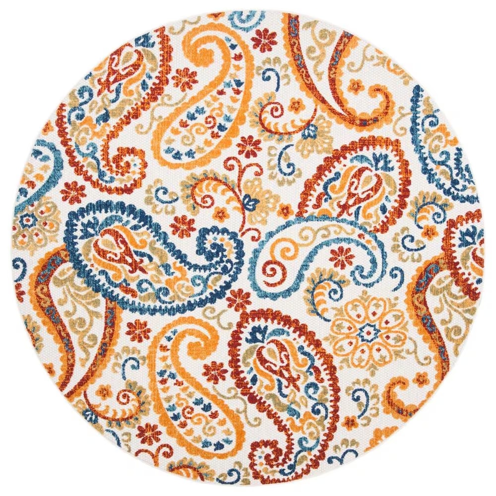 Safavieh Cabana 4' Round Cream and Navy Indoor/Outdoor Area Performance Rug