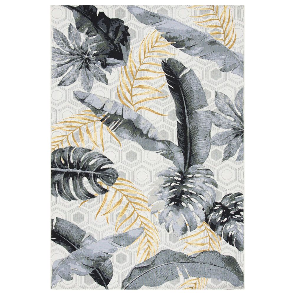 Safavieh Barbados Tropical Botanical 4' x 6' Grey and Gold Indoor/Outdoor Area Rug