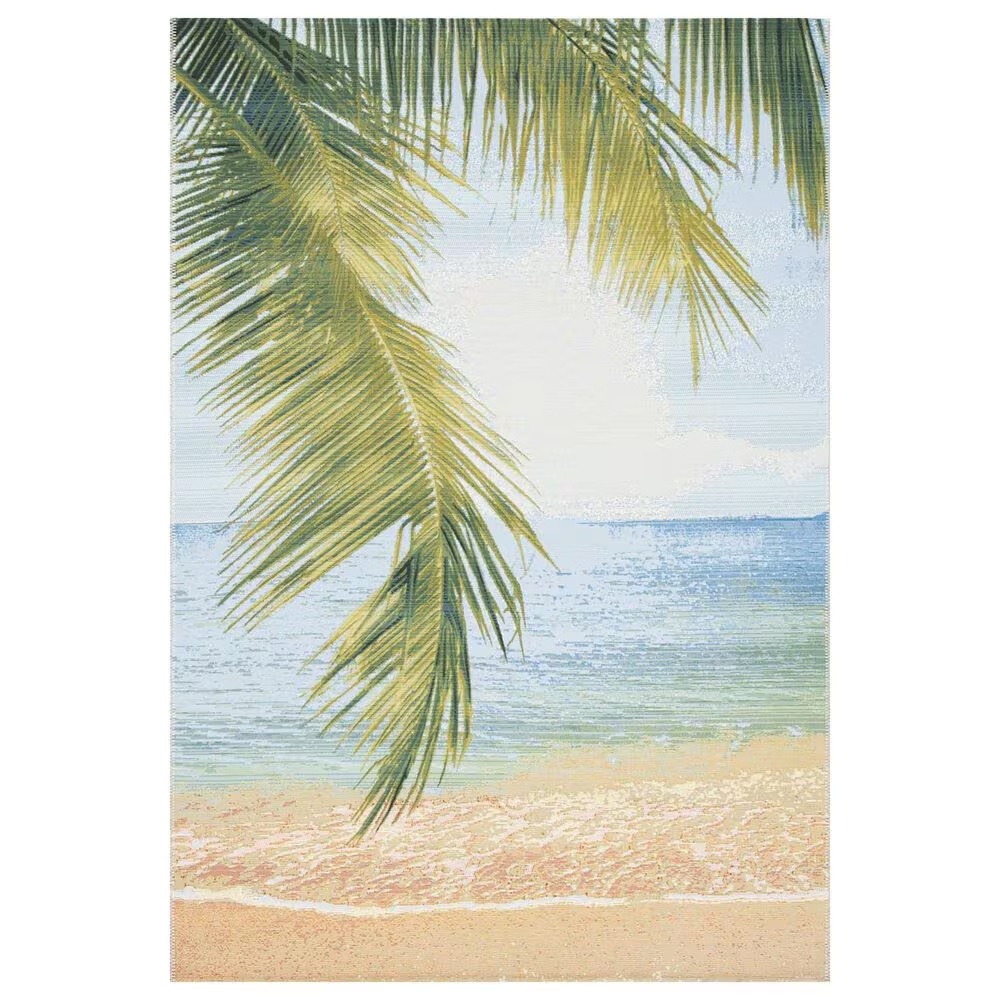 Safavieh Barbados Tropical BeachBAR560 5'3" x 7' Gold and Blue Indoor/Outdoor Area Rug