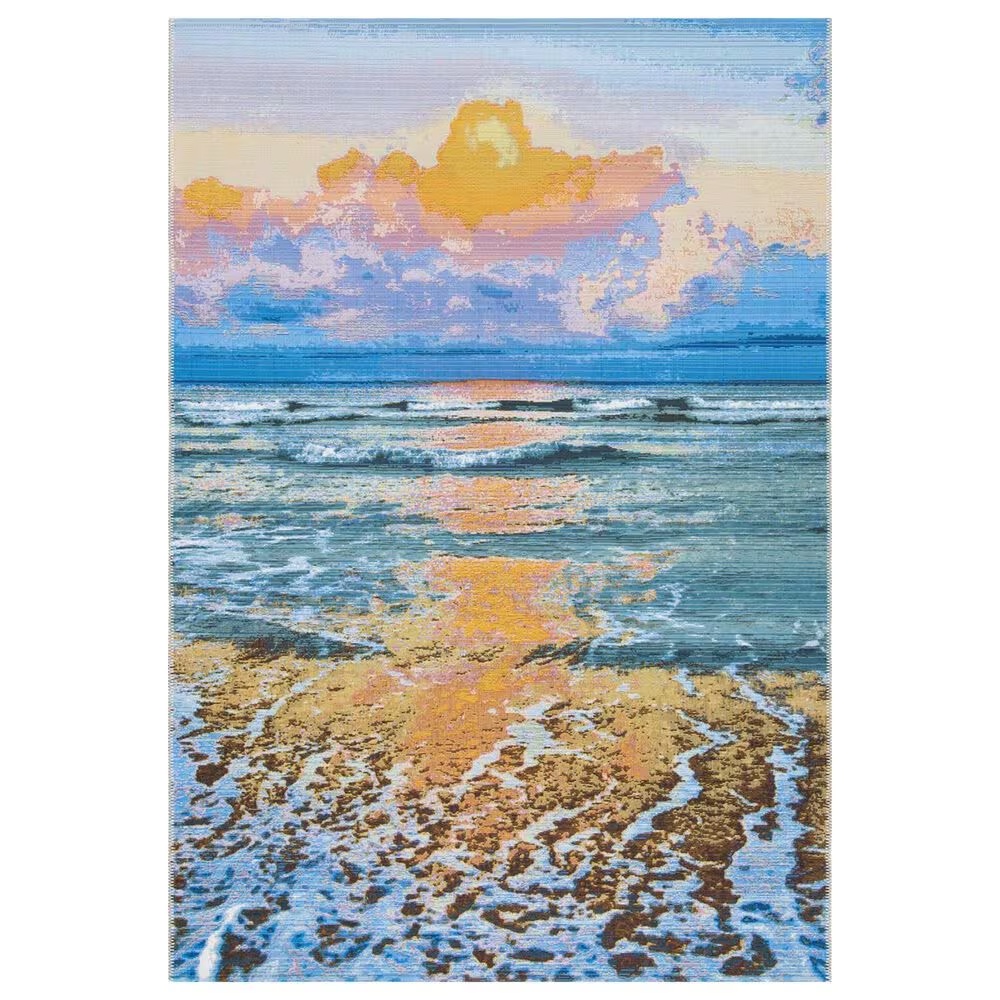 Safavieh Barbados Tropical Sunset 4' x 6' Gold and Blue Indoor/Outdoor Area Rug