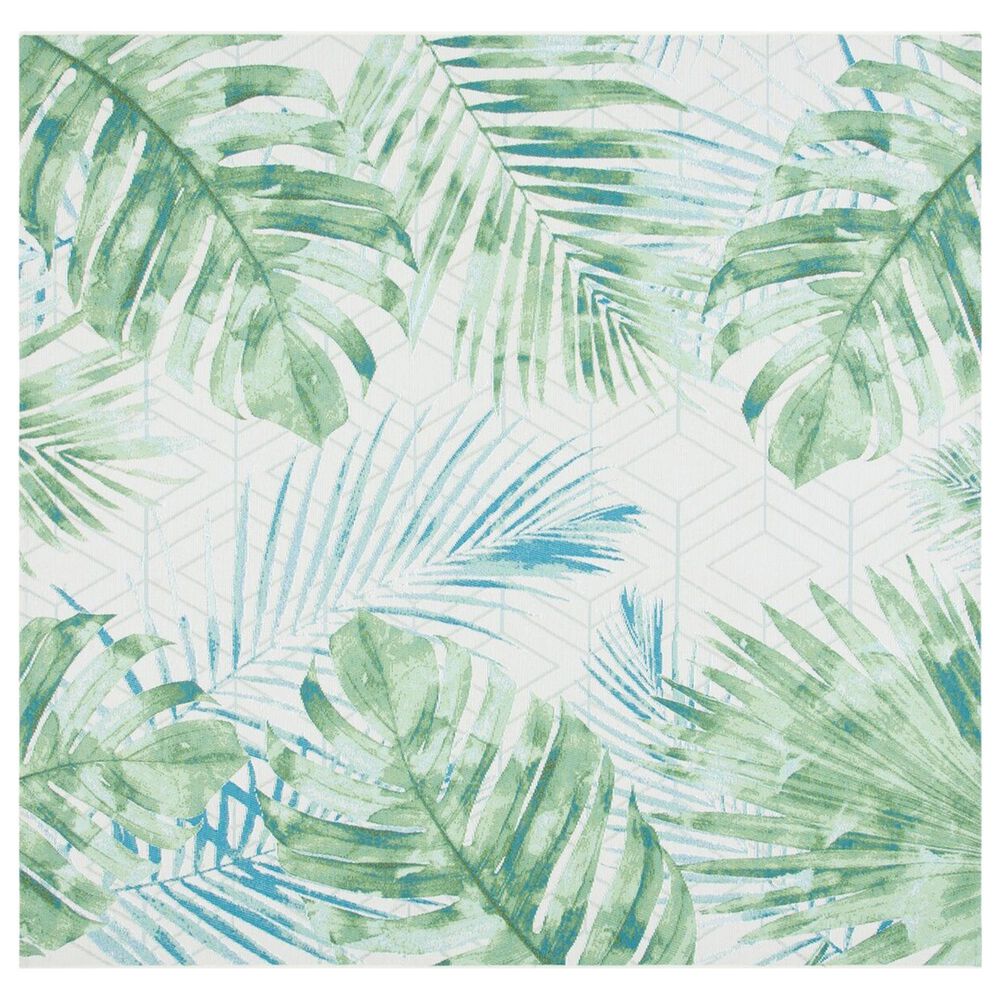 Safavieh Barbados Tropical Botanical 5'3" Square Green and Teal Indoor/Outdoor Area Rug