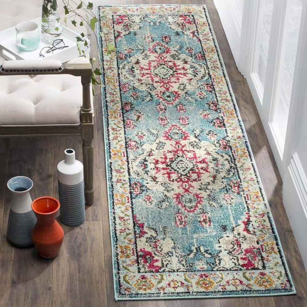Safavieh Monaco MNC243J-218 2'2" x 18' Light Blue/Fuchsia Runner