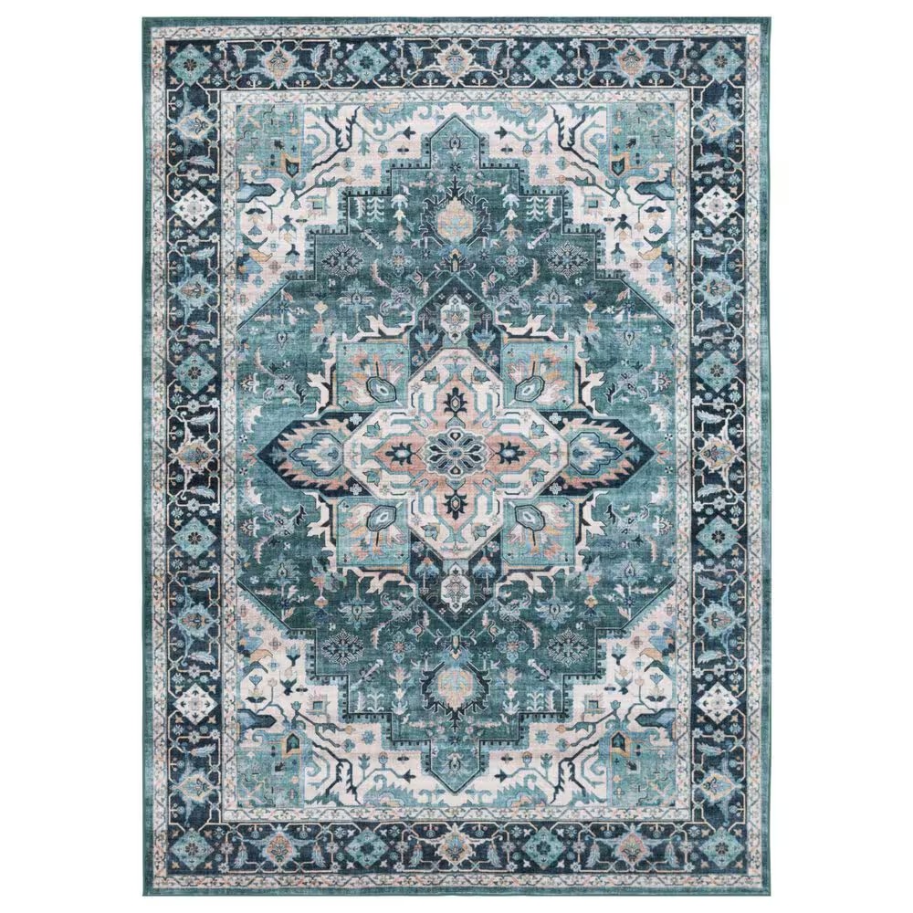 Central Oriental Rugease Velveteen Chantal Green and Ivory 7'6" x 9'6" Area Rug