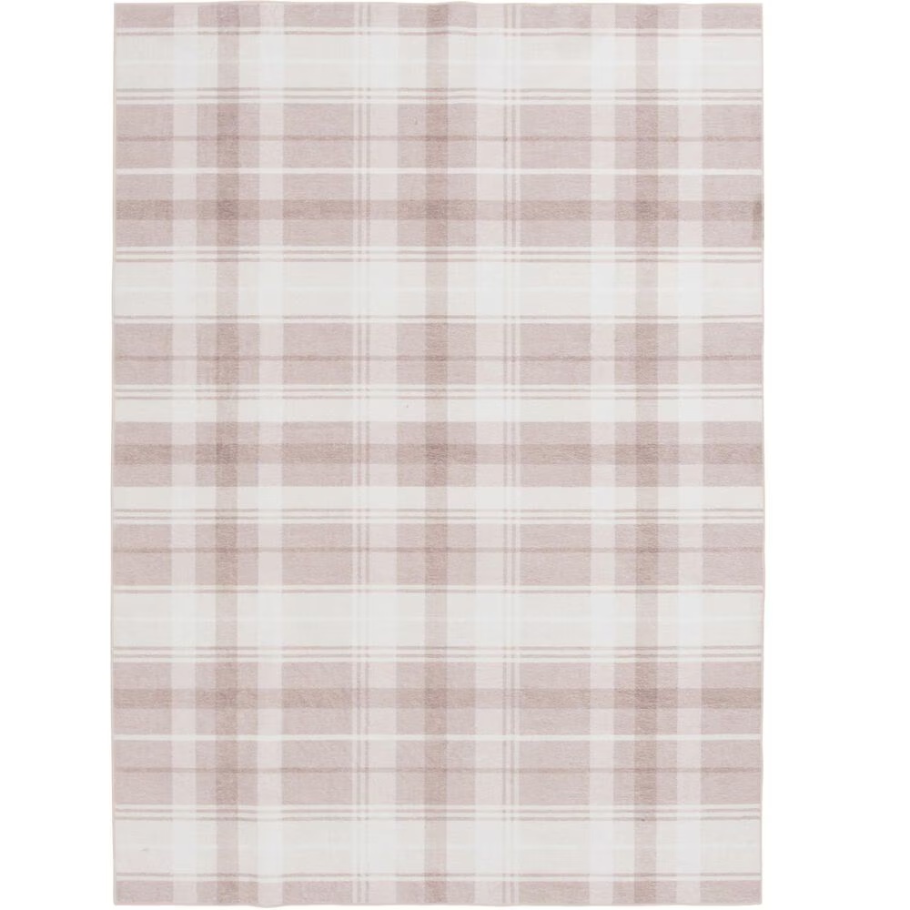 Central Oriental Rugease Plaid 5' x 7' Beige and Ivory Area Rug