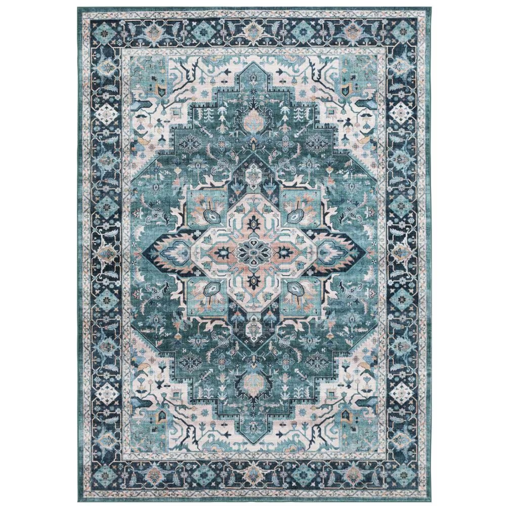 Central Oriental Rugease Chantal 5' x 7' Green and Ivory Area Rug