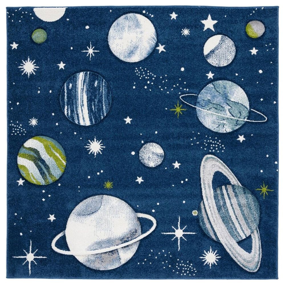 Safavieh Carousel CRK103 8' Square Navy and Ivory Kids Area Rug