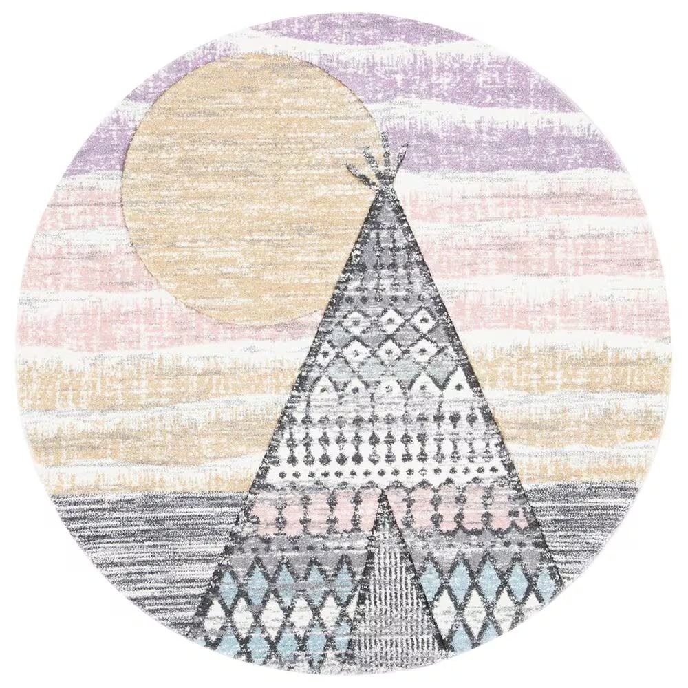 Safavieh Carousel Outer Space 5'3" Round Grey and Pink KidsArea Rug